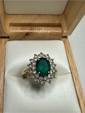 Emerald Green Oval Halo Ring 925 14k gold plated